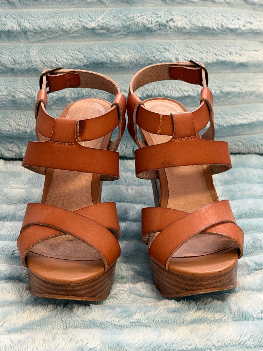 Aldo Tan Leather Strappy Wedge Sandals